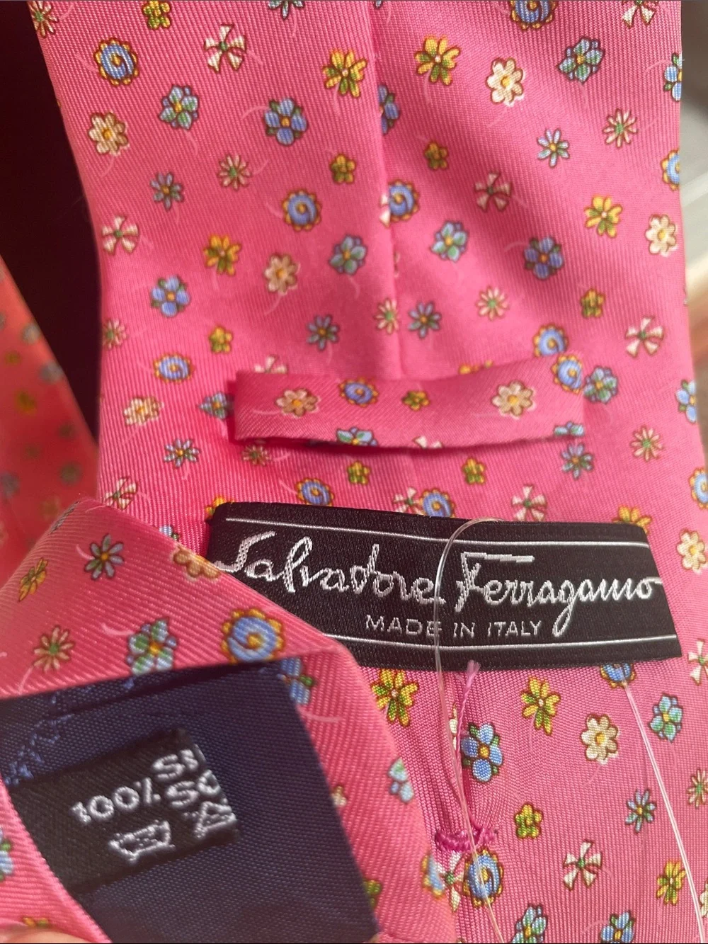 Salvatore Ferragamo Pink Floral Print Tie